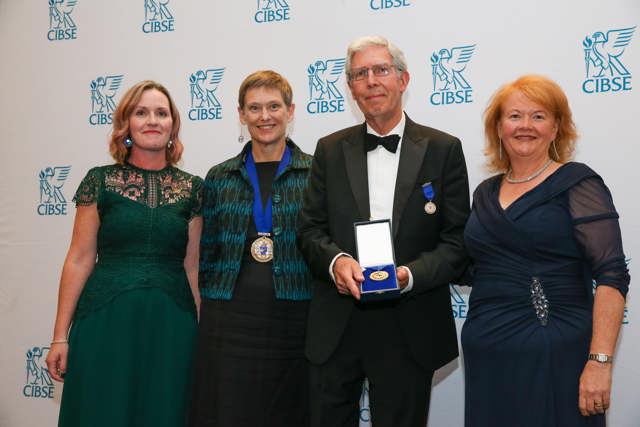 John Aston receiving his CIBSE Gold Medal (from left Ruth Kelly Waskett, Fiona Cousins, John Aston and Ruth Carter)